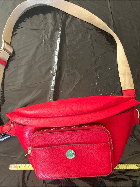 Michael Kors Handbags - Michael Kors Red 100% Pebbled Leather Crossbody Or  Belt Bag with Contrast Strap
